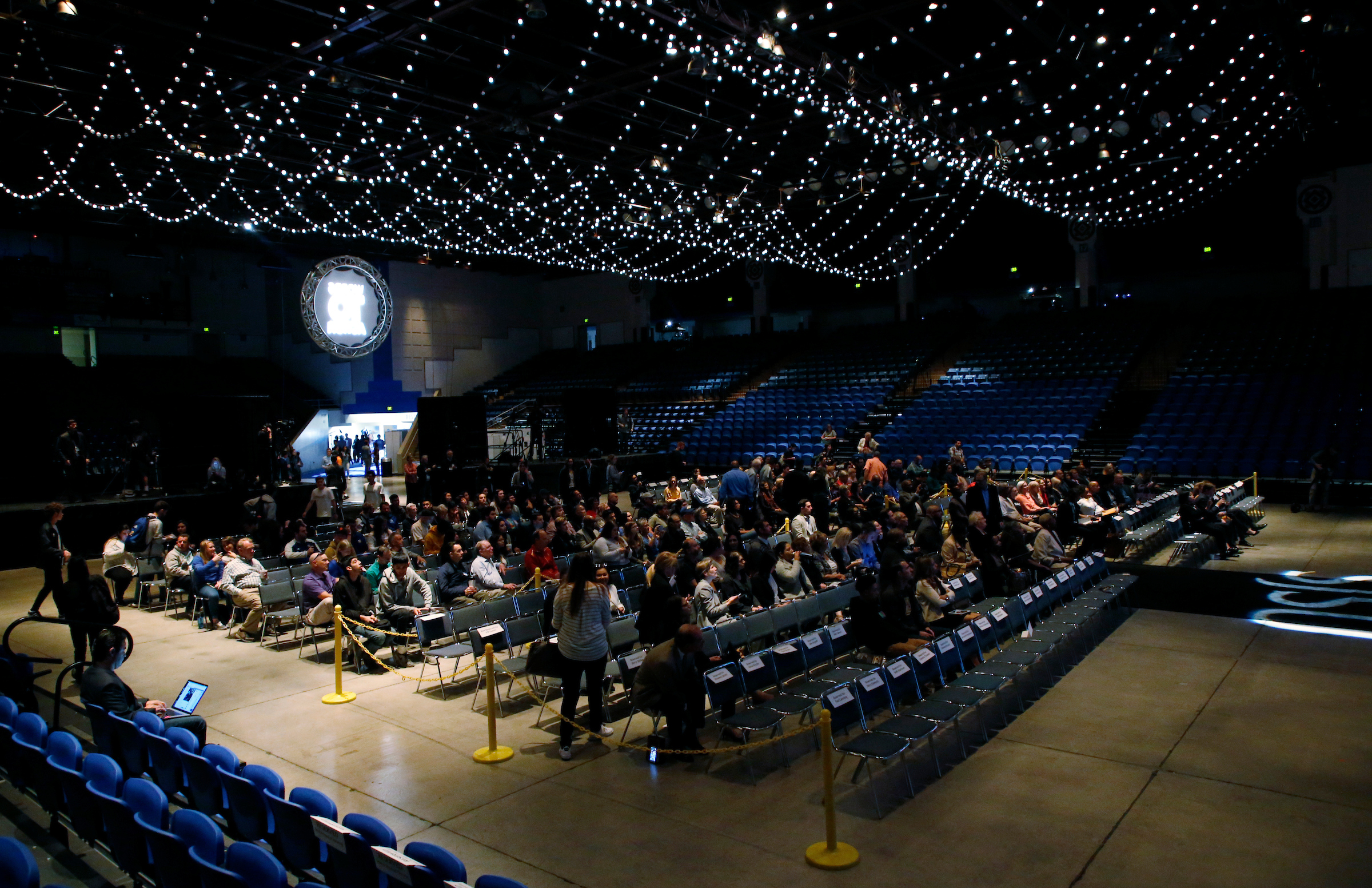 Photos of seats arranged inside Provident CU Event Center.