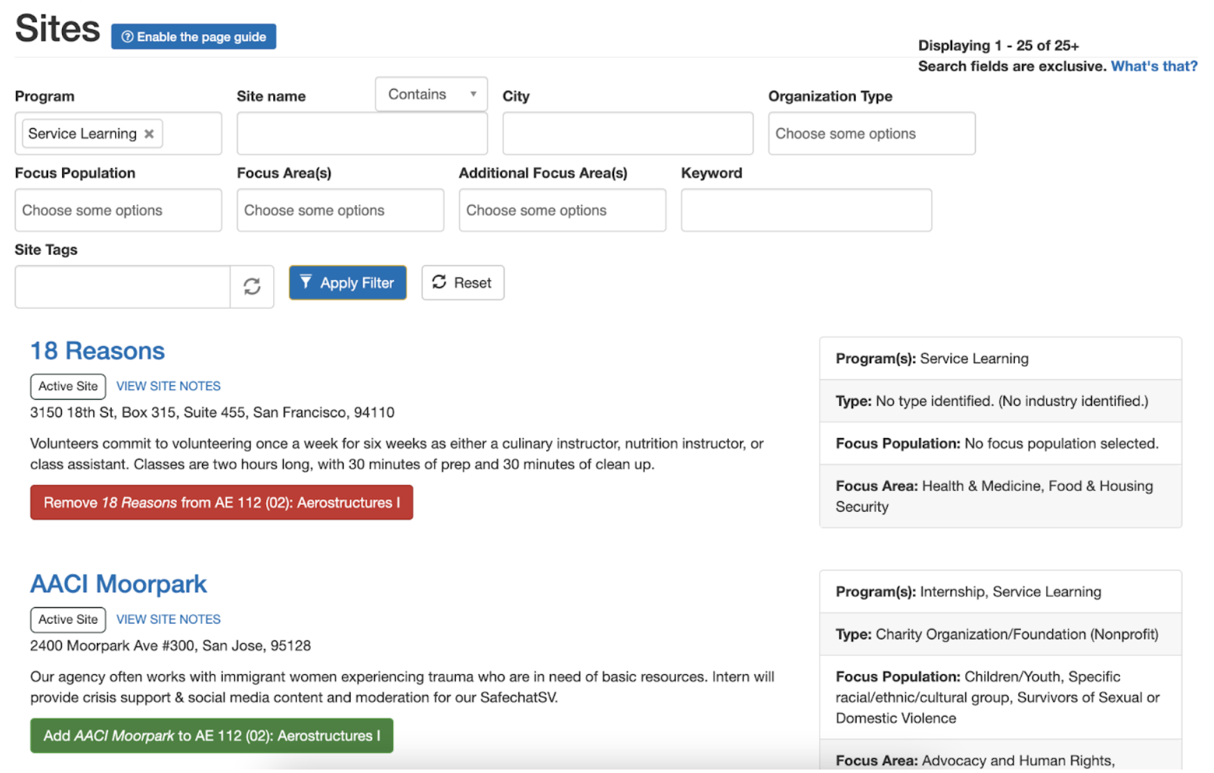 SJS4 Faculty Sites search results page Screenshot of SJS4 Faculty Sites search results page