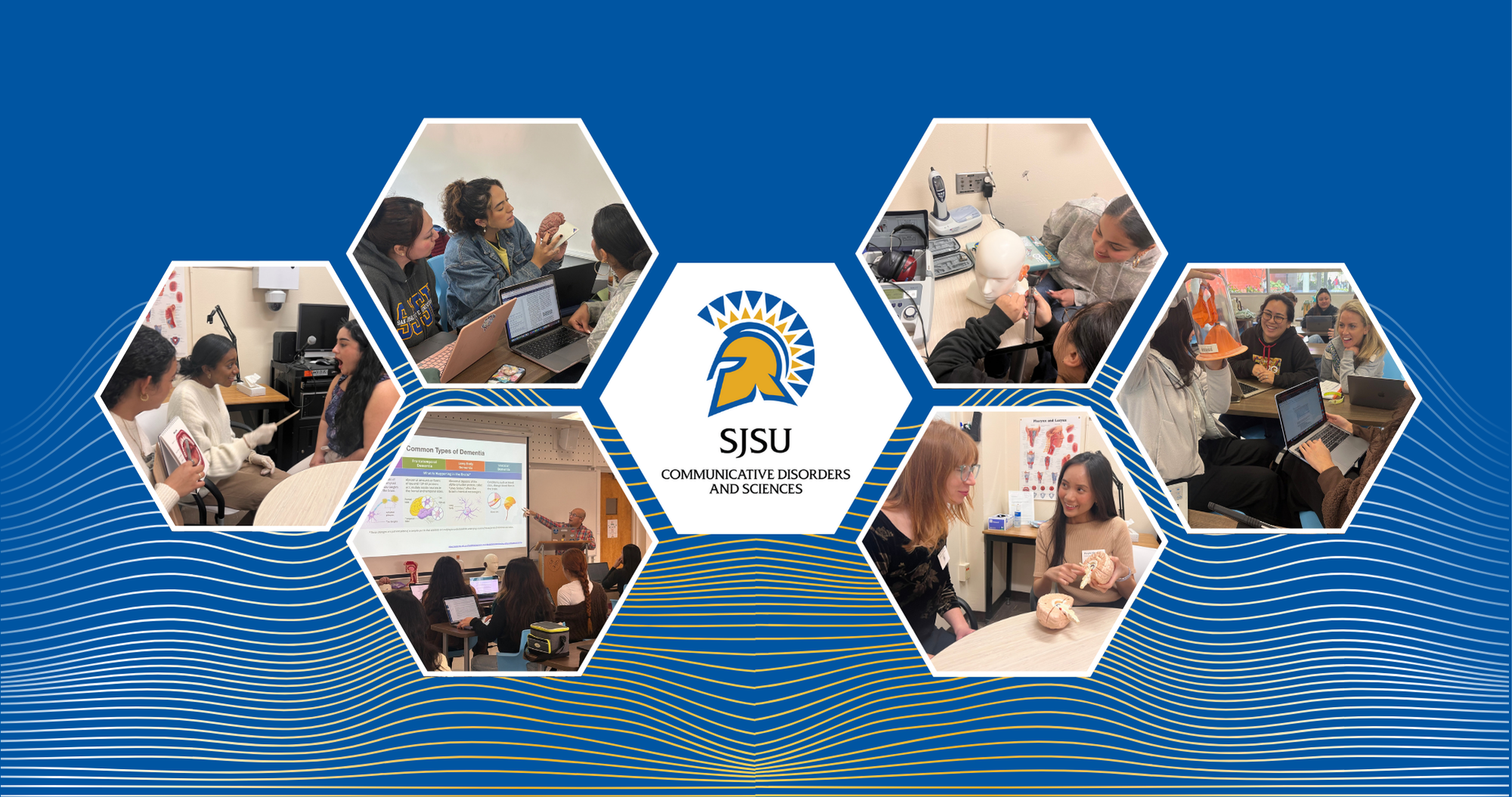 hexagons with pics of students doing speech activities