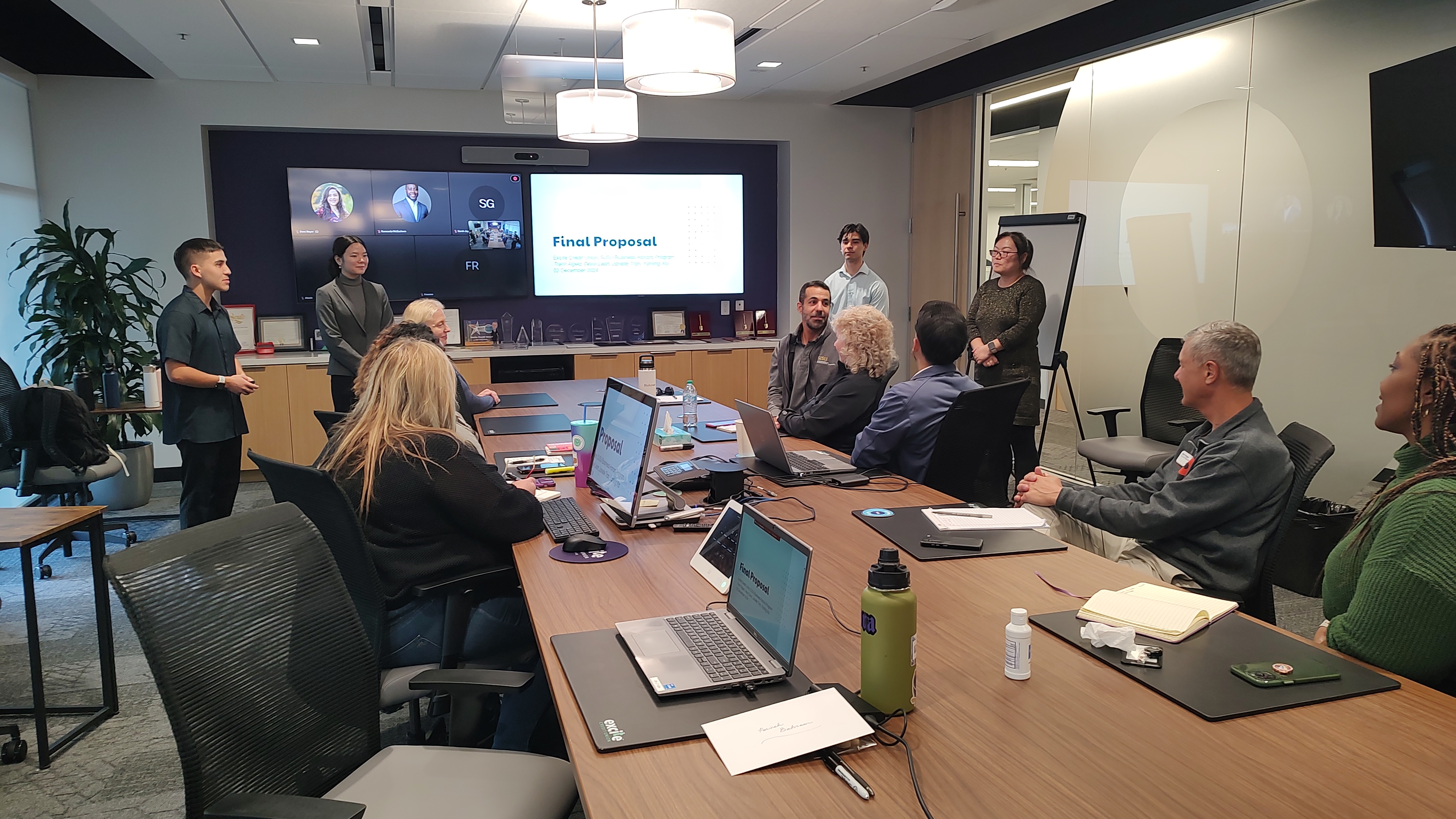 Honors Students sharing a proposal with a sponsor