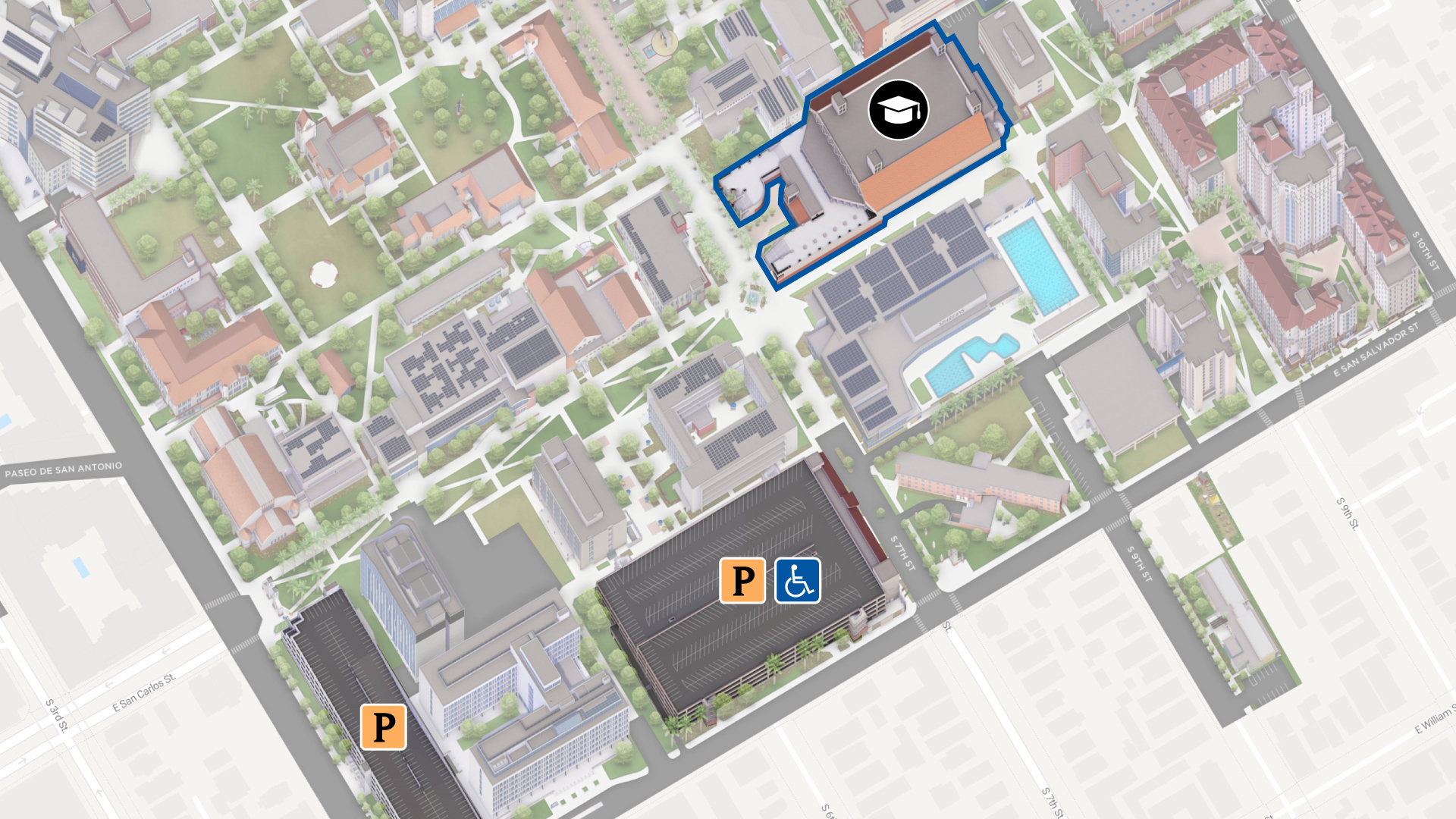 a map of event center between parking garages