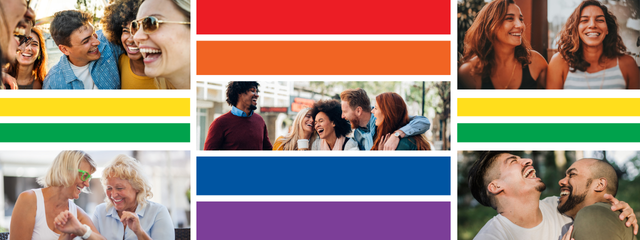 SJSU Pride EAG Web Banner SJSU Pride EAG Web Banner five pictures of groups of people having fun with interspursed bars with colors of the rainbow