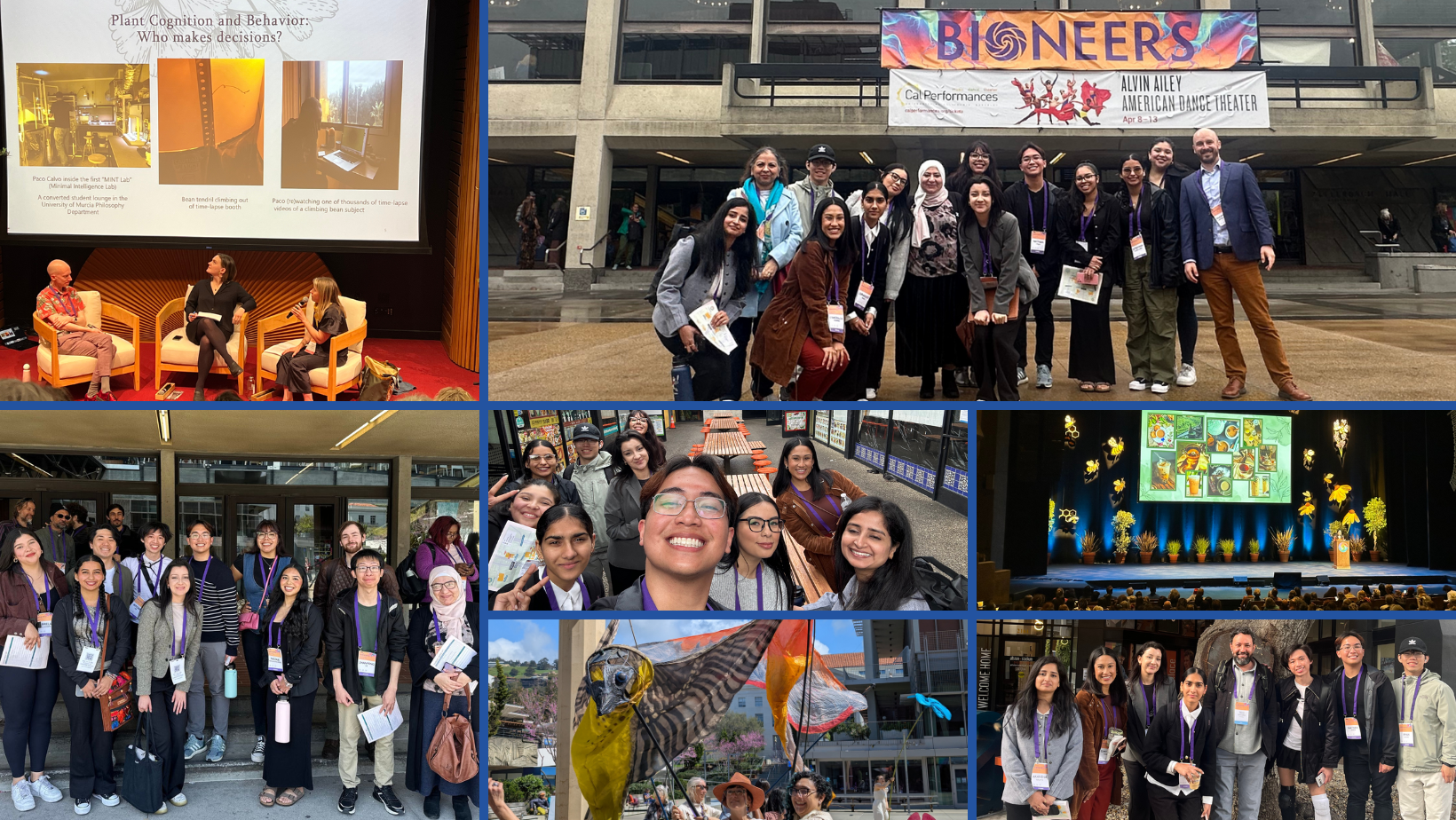 A photo collage of HonorsX students attending the 36th Annual Bioneers Conference held in Berkeley, CA.